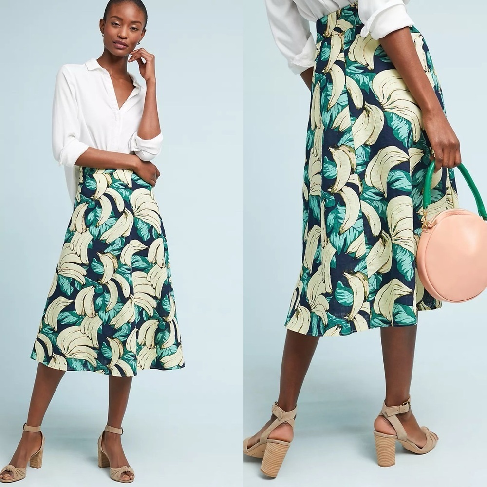 NWT Anthropologie Size 6 Eva Franco Banana Vacation Resort Midi Skirt